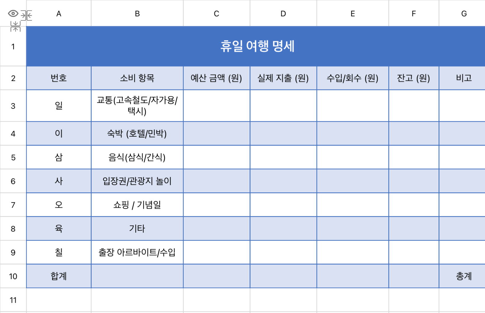 휴일 여행 명세